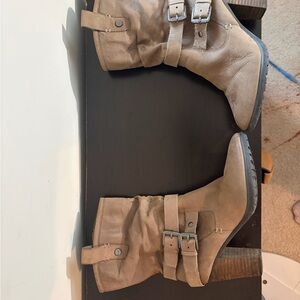 Marc Fisher Women’s Taupe Buckle Mid-Calf Heeled Boots 6.5